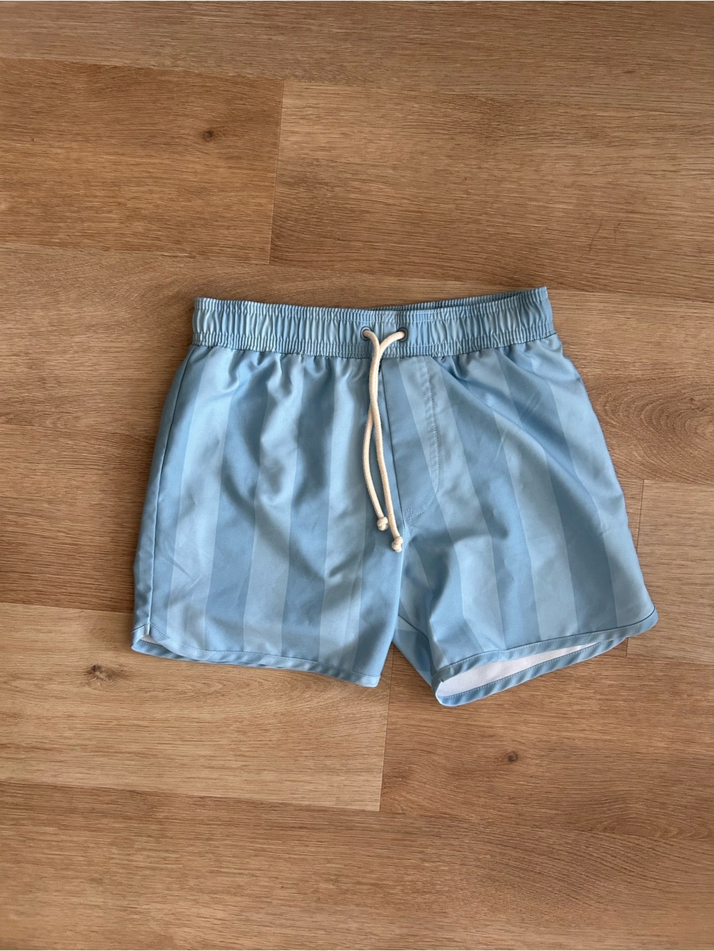 Minnow Blue Stripe Swim Trunks Boys 9/10 Drawstring Mesh Lined